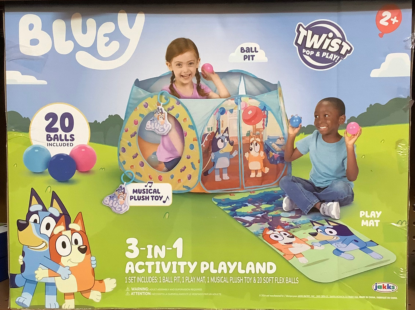 Bluey Kids Ball Pit Playland with 20 Soft Flex Balls Electronic
Sounds and Mat