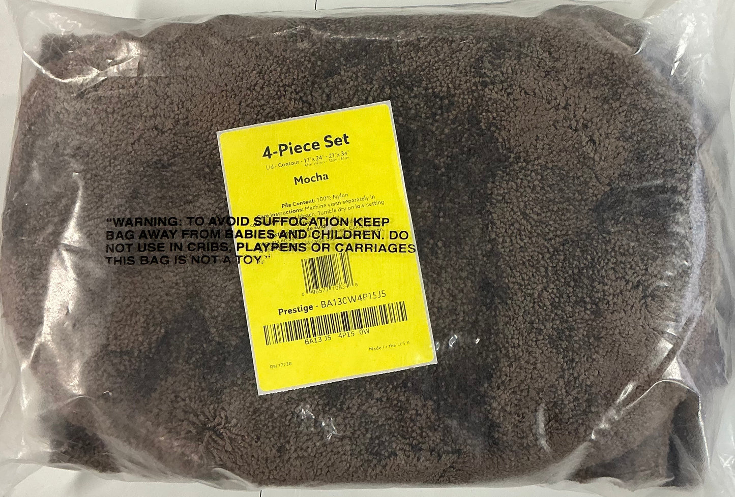 Garland Rug Prestige 4 Pieces Bath Set-Included(1 17”x24” Bath Rug,1 Standard Lid Cover,1 21”x24”Contour Bath Rug,1 21”x34” Bath Rug)-Mocha