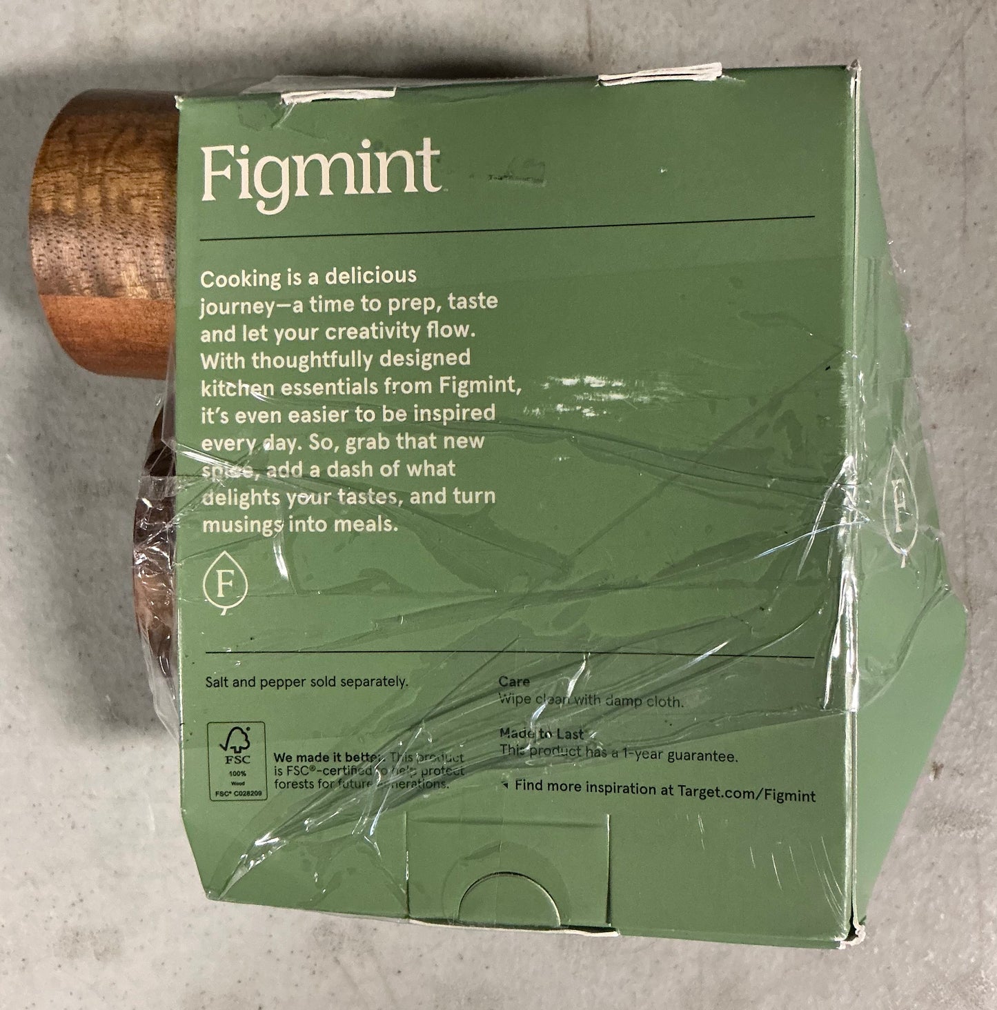 Figmint salt and pepper grinder set natural wood - OPEN PACKAGE