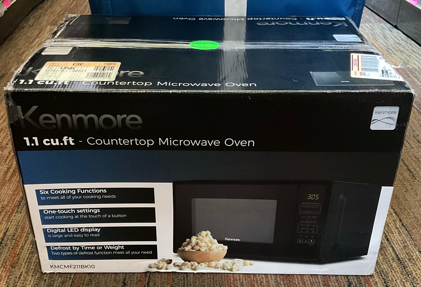 Kenmore 1.1 cu ft Microwave - Black: Countertop Oven,
1000W, Child Lock, 6 Programs, 1 Year Warranty