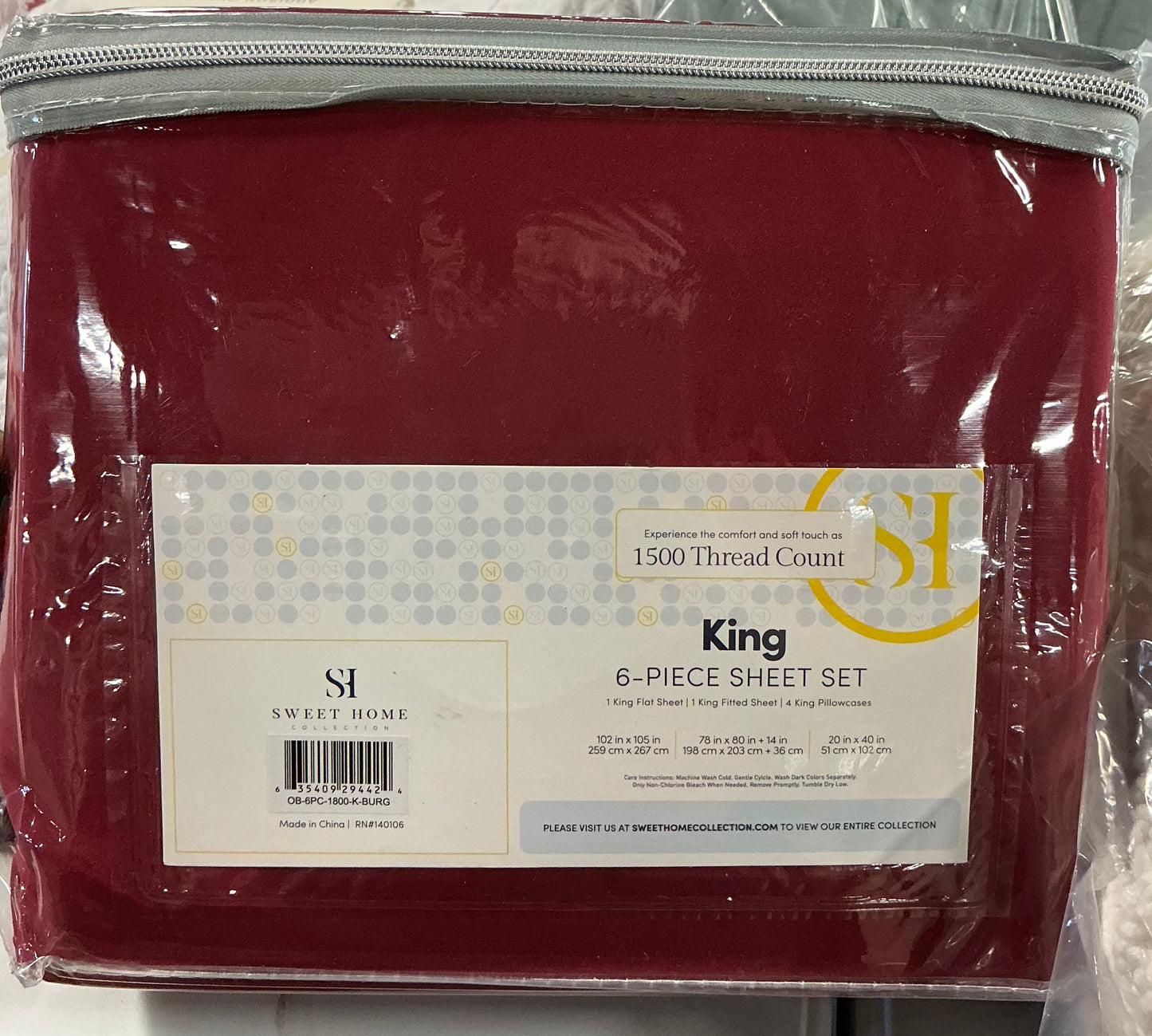 Sweet Home Collection King 6-piece sheet set in burgundy microfiber.