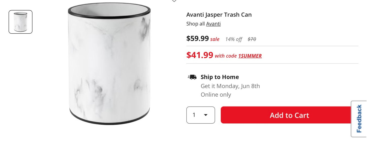 Avanti Jasper Trash Can, Measurements: 7.97 Length/Inches, 7.87 Width/Inches, 10 Height/Inches