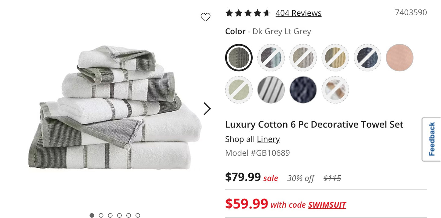 Luxury Cotton 6 Pieces Decorative Towel Set-White/Gray