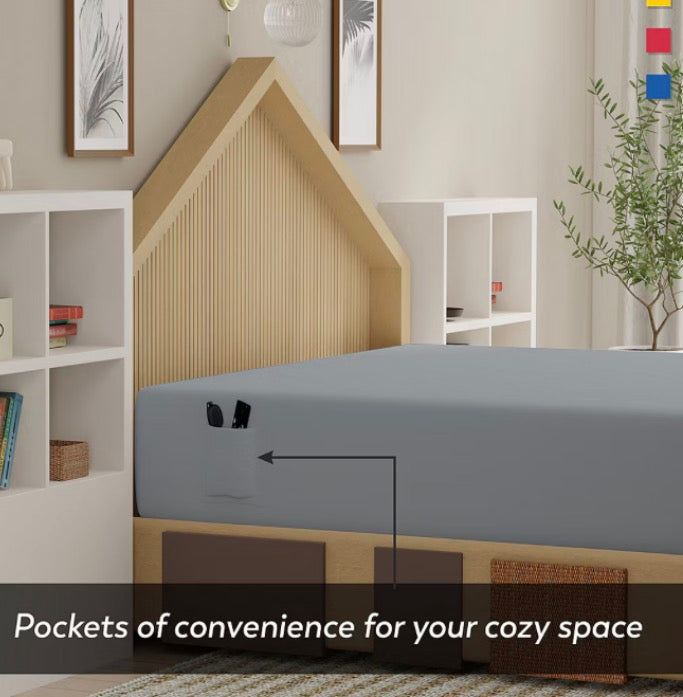 Color Sense 100% Cotton Cool & Crisp Lightweight 2 Pieces Fitted Sheets Only,Twin-Light Gray