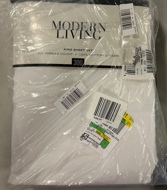 Modern Living brand white cotton sateen sheets king 4pcs