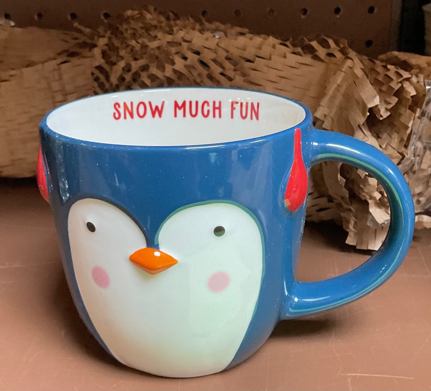 (Clearance)FINAL SALE 16oz Christmas Earthenware Snow Much Fun Penguin Mug