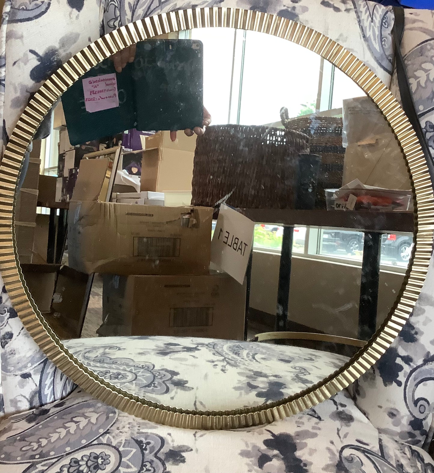 "20"" Pleated Brass Round Wall Mirror Antique Finish