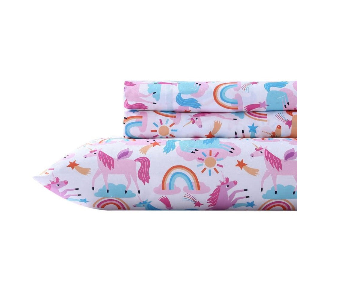 Poppy & Fritz Unicorn Deep Pocket 3 Pieces Sheet Set Twin-Included(1-Flat Sheet,1 Fitted Sheet,1 Pillowcase)-Pink