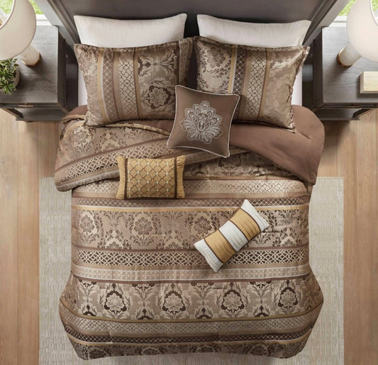 Madison Park Bellagio 7-piece jacquard comforter set in brown and gold king