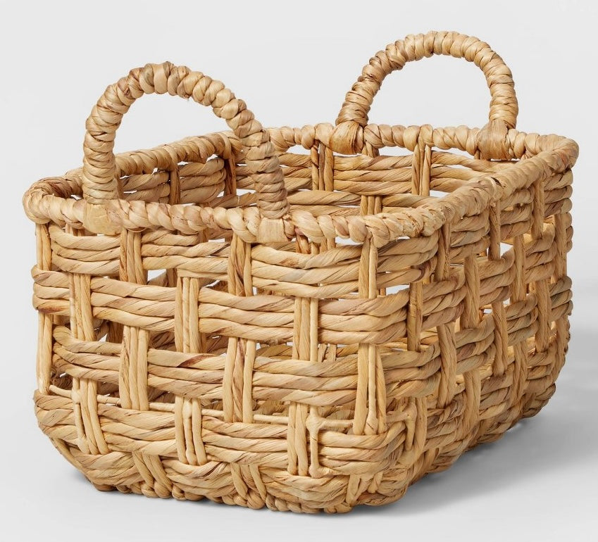 Rectangular Tall Twisted Open Checkered Weave Basket