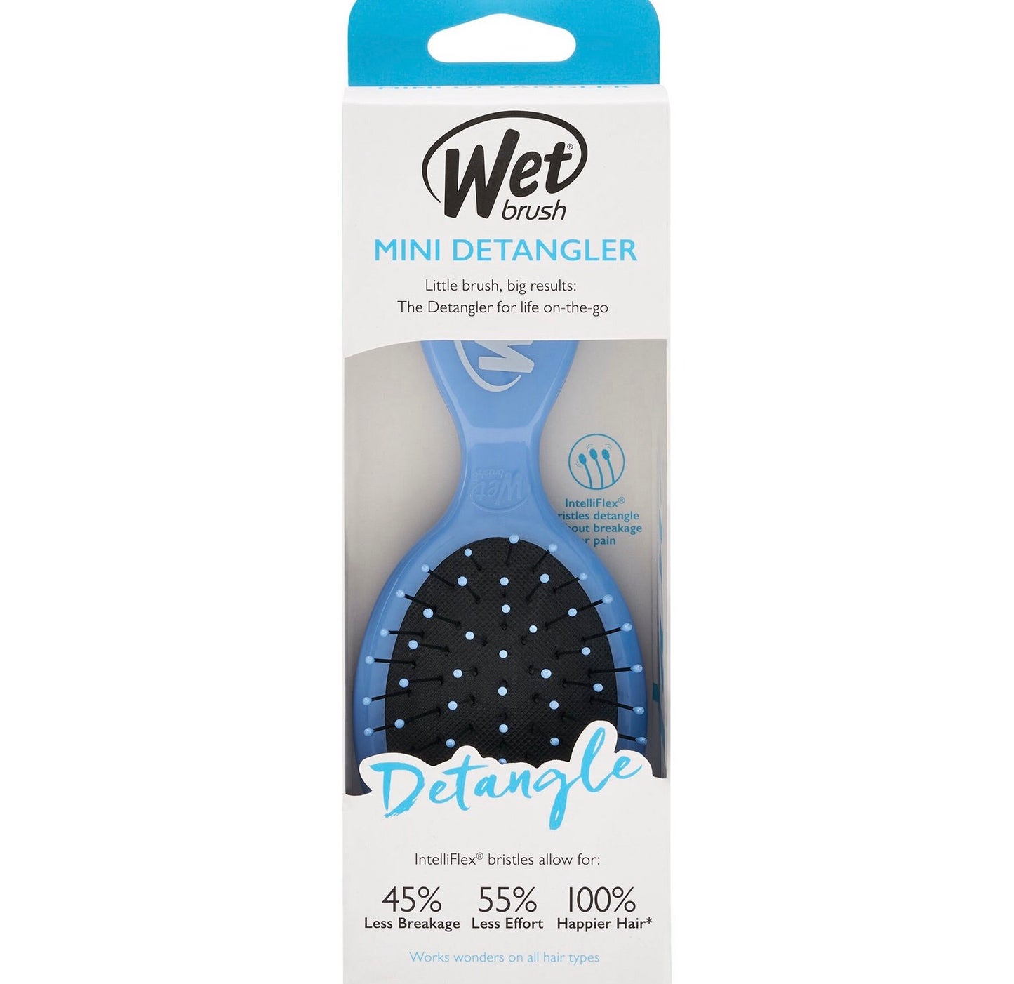 Wet Brush Mini Detangler hair brush in a sky blue color