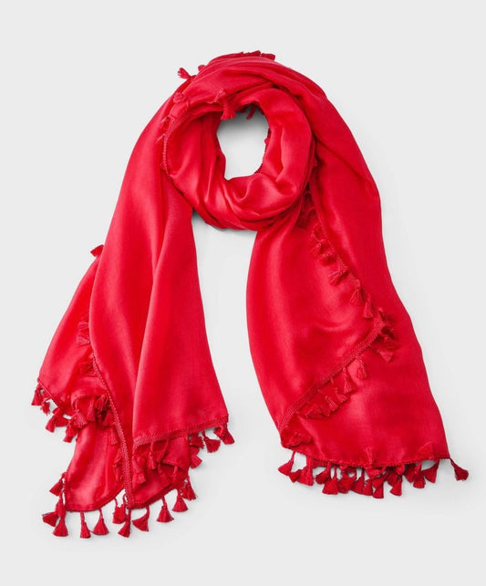 Red tassel edge pareo wrap scarf-one size fit most