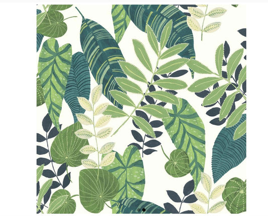 Tropicana Leaves Viridian and Dill Botanical Paper Strippable Roll (Covers 60.75 sq. ft.)