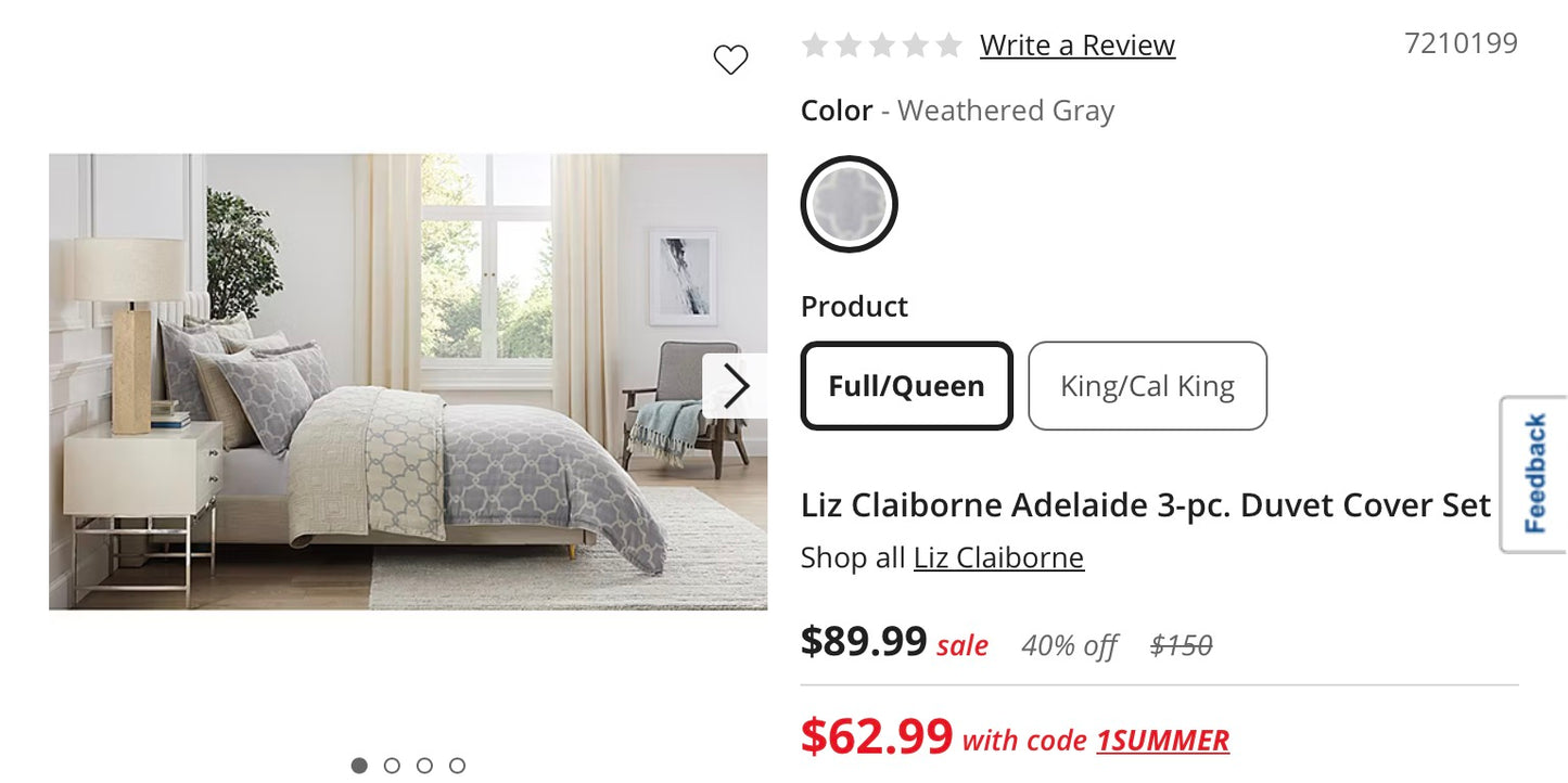 Liz Claiborne Adelaide 3 Pieces Duvet Cover Set Full/Queen-Included(1 Duvet and 2 Standard Shams)-Gray