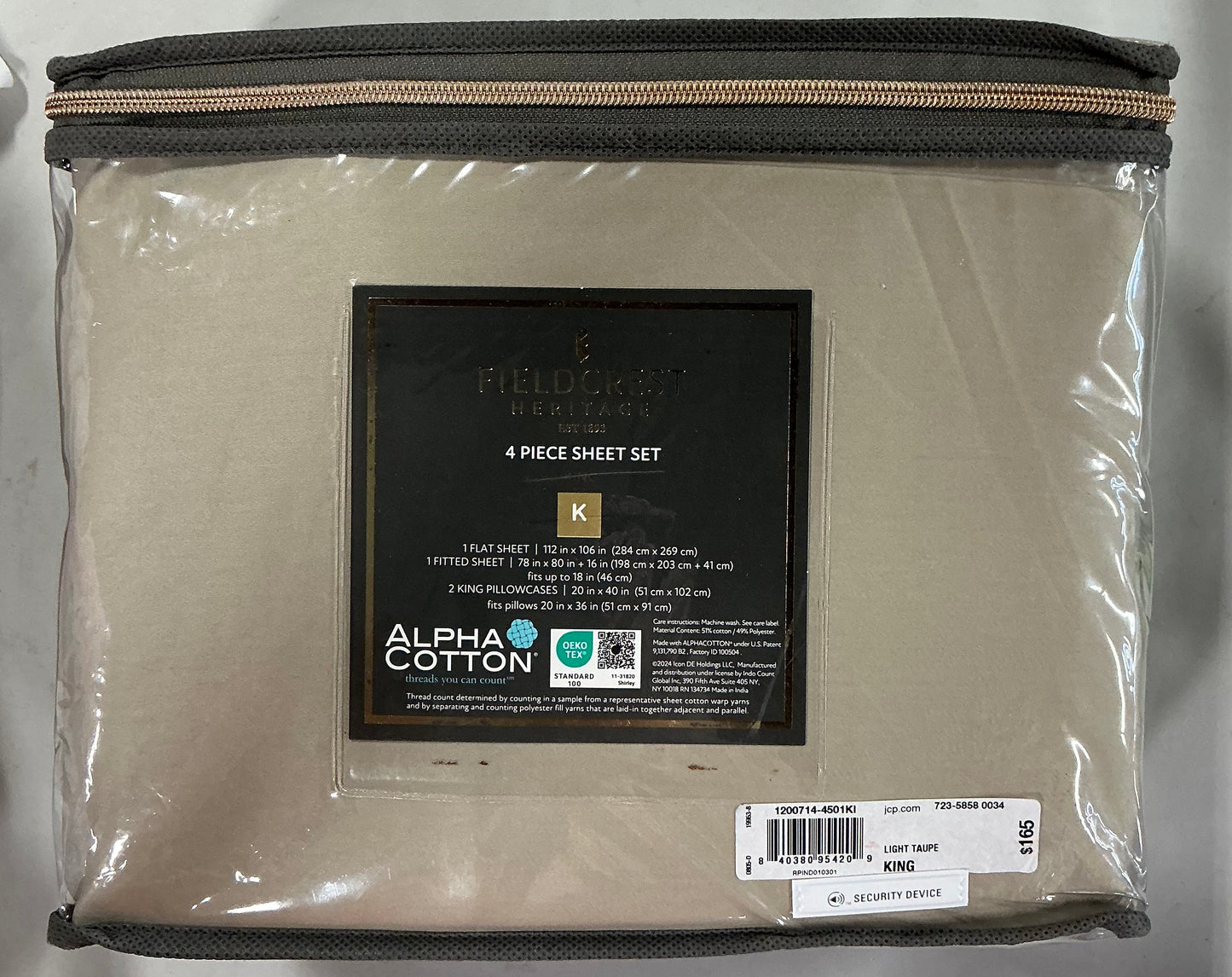 Fieldcrest Heritage 1400 Thread Count Cotton Rich King Sheet Sets in Light Taupe.4pcs