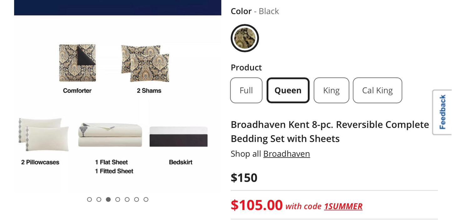 Broadhaven Kent 8 Pieces Reversible Complete Comforter Set Queen-Black