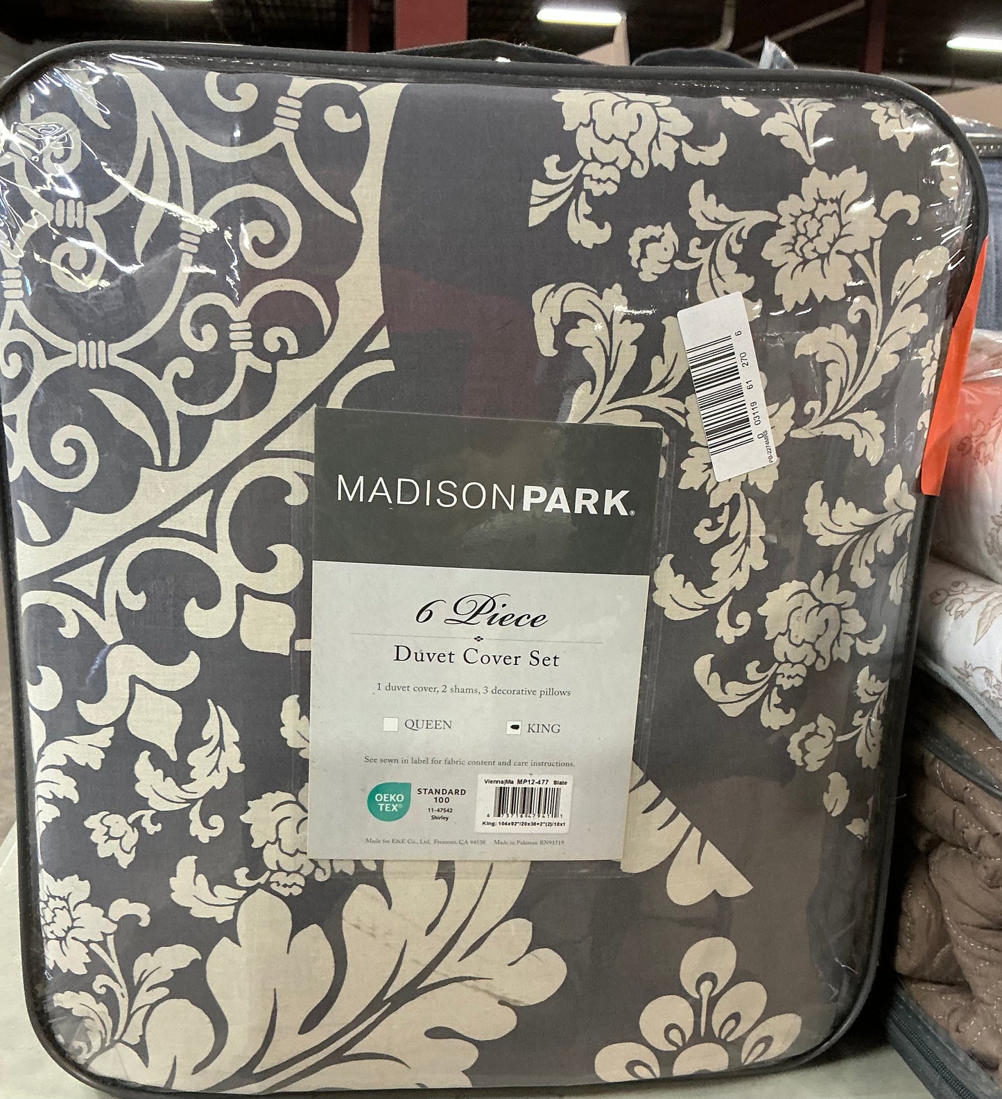 Madison Park Vienna 6-piece printed duvet cover set in grey king