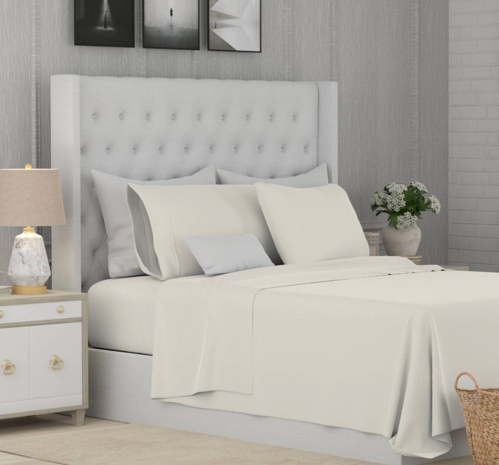 Color Sense Luxury Cotton Blend Quick-Drying 4 Pieces Sheet Set Queen-Ivory