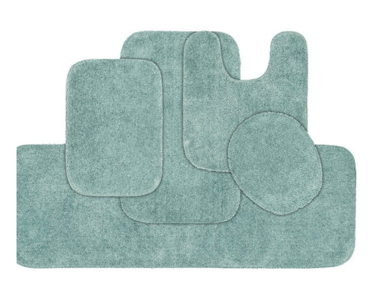 Traditional 5-Pieces Bath Rug Set-sea foam-(17-inch x 24-inch bath rug, 21-inch x 34-inch bath rug, 21-inch x 24-inch toilet contour, 22-inch x 60-inch bath runner rug, and a 17-inch x 14-inch universal toilet lid cover)