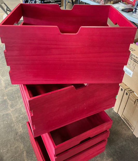 Stackable Storage Bin Red Wooden 18in L X 12 3/4in W X 9 3/4in H