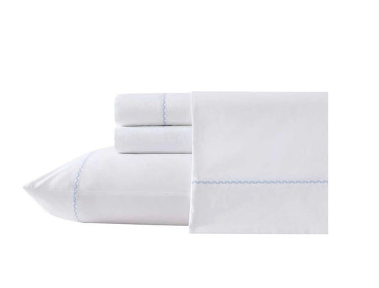 Laura Ashley Scallop Embroidered 3 Pieces Sheet Set Twin-Included(1 Pillowcase,1 Flat Sheet,1 Fitted Sheet)-White