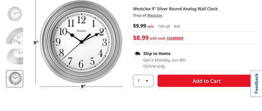 Westclox 9" Silver Round Analog Wall Clock