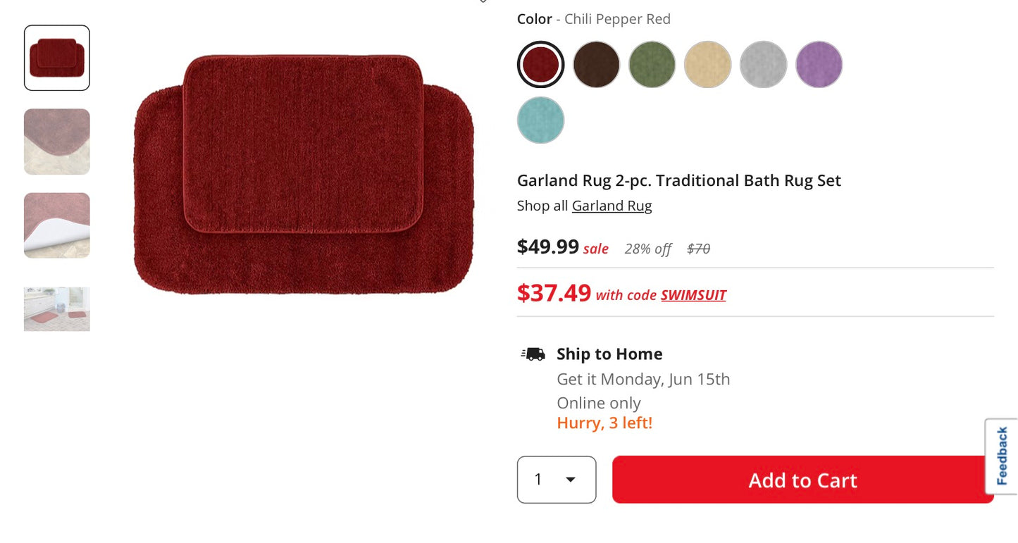 Garland Rug 2-pc. Traditional Bath Rug Set comes with both a 16 inch. x 23 inch. Bath mat and a 20 inch. x 33 inch