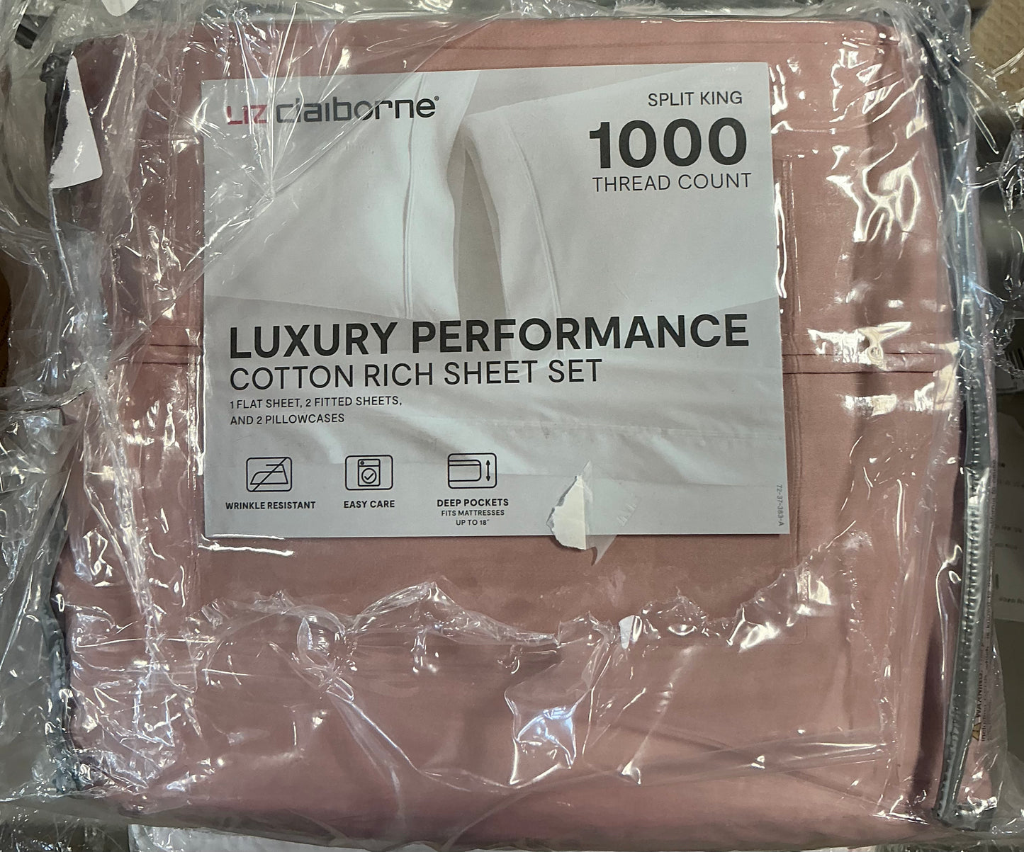Liz Claiborne Luxury Performance 1000 Thread Count Split King Sheet Set in pink