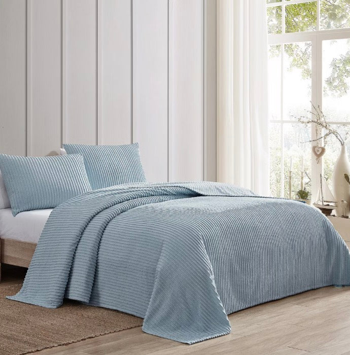 Beatrice Home Fashions Channel Chenille Bedspread only Twin-Light Blue
