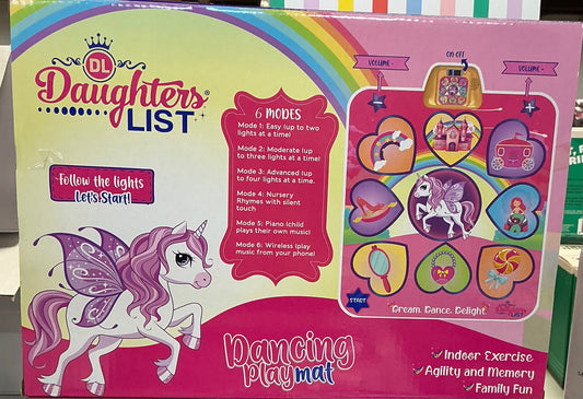 Daughters List brand unicorn-themed electronic dancing playmat designed for children aged three and up
