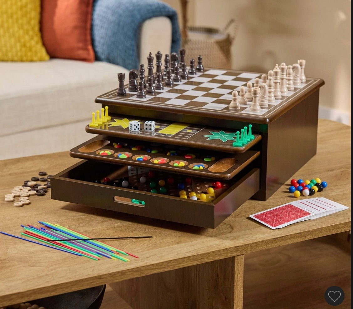 Game gallery 12 classic games in wooden storage house - PICK UP ONLY
