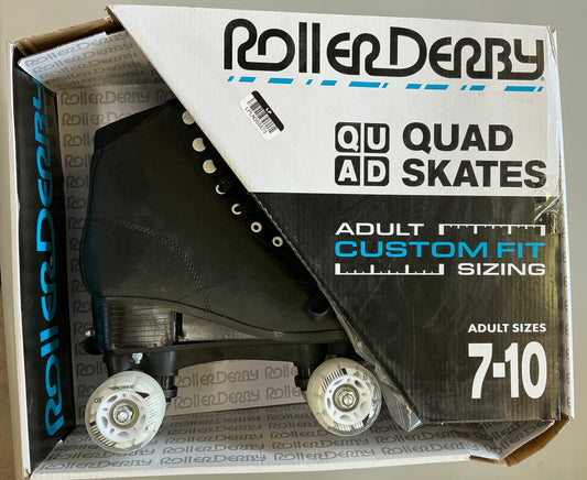 Roller Derby Youth Adult Custom Fit Quad Roller Skates - Black - Adjustable Size, Padded Boot Shaft - DAMAGED BOX