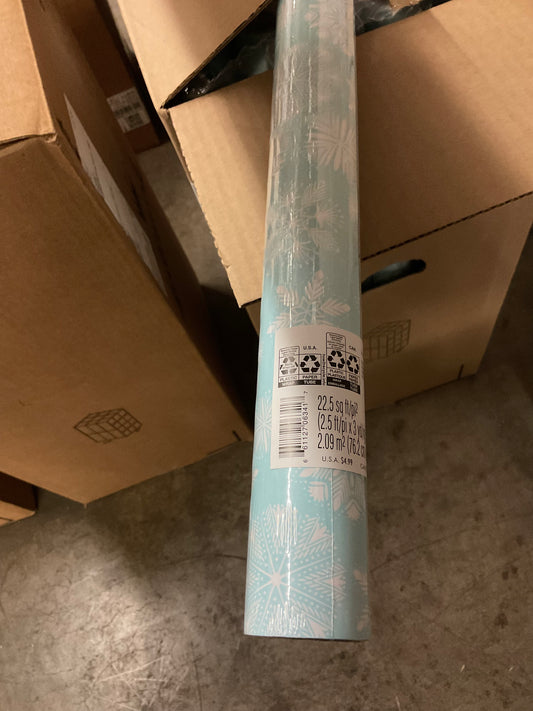 Christmas Roll Wrap Snowflakes Sky Blue and White (22.5 sq ft)