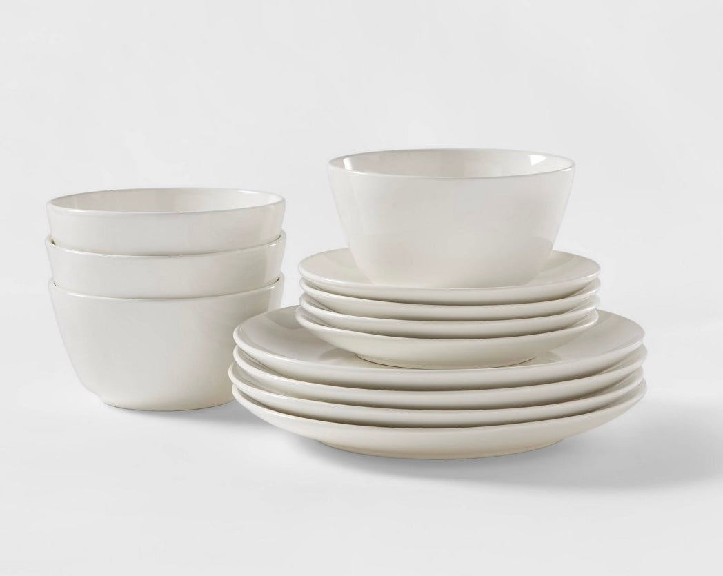 12pc stoneware Avesta dinnerware set white - OPEN/DAMAGED BOX - PICK UP ONLY