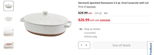 Denmark Speckled Stoneware 3.2-qt. Oval Casserole with Lid (New-No Box)