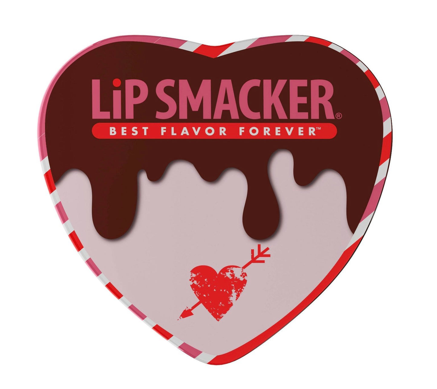 Lip Smacker Chocolate Deluxe Heart Tin Lip Balm Trio featuring coconut, chocolate, and caramel flavors in a pink heart-shaped