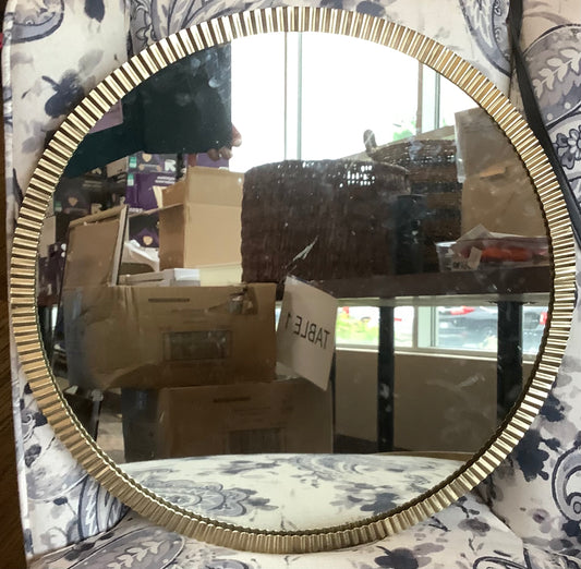 "20"" Pleated Brass Round Wall Mirror Antique Finish