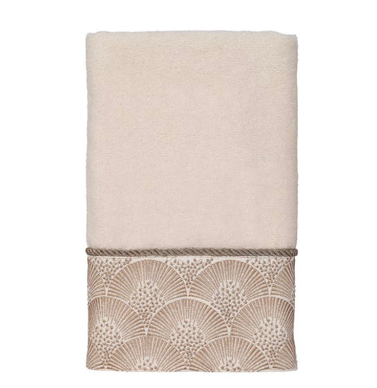 Avanti Deco Shell Ivory Embellished Bordered 3 Pieces Bath Towel Set-Included(1 Bath Towel and 2 Hand Towels)-Ivory
