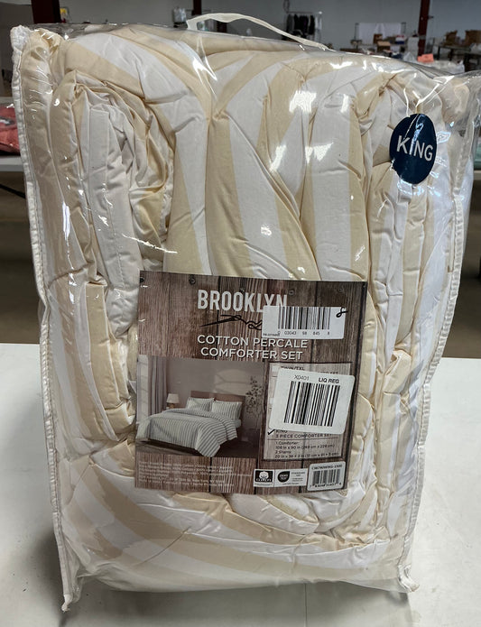 Brooklyn Loom Levi Stripe Comforter Set features wide vertical cabana stripes in ivory and white king
