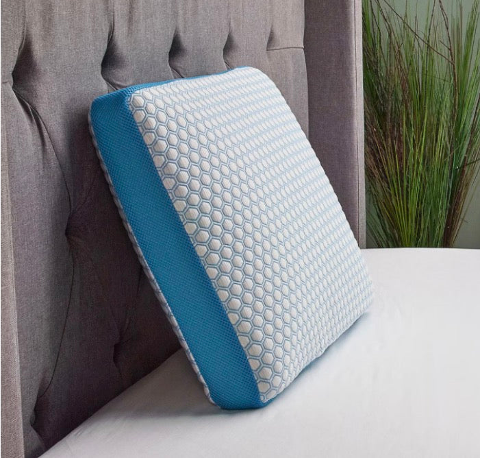 TruCool Side Sleeper Bed Pillow Featuring Serene Foam Standard-White/Blue