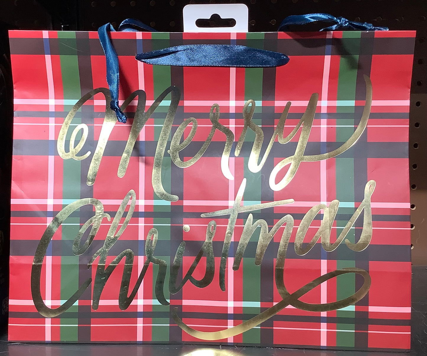 'Merry Christmas' Plaid Large Vogue Gift Bag Red