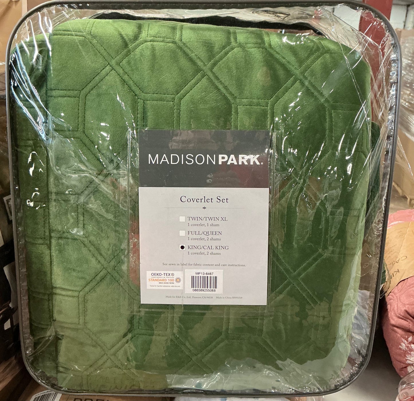 Madison Park Harper velvet coverlet set with a geometric stitching design. King/cal king
