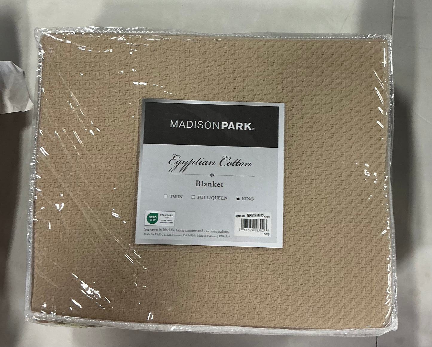 Madison Park Egyptian Cotton Blanket in a textured, khaki-colored waffle weave king