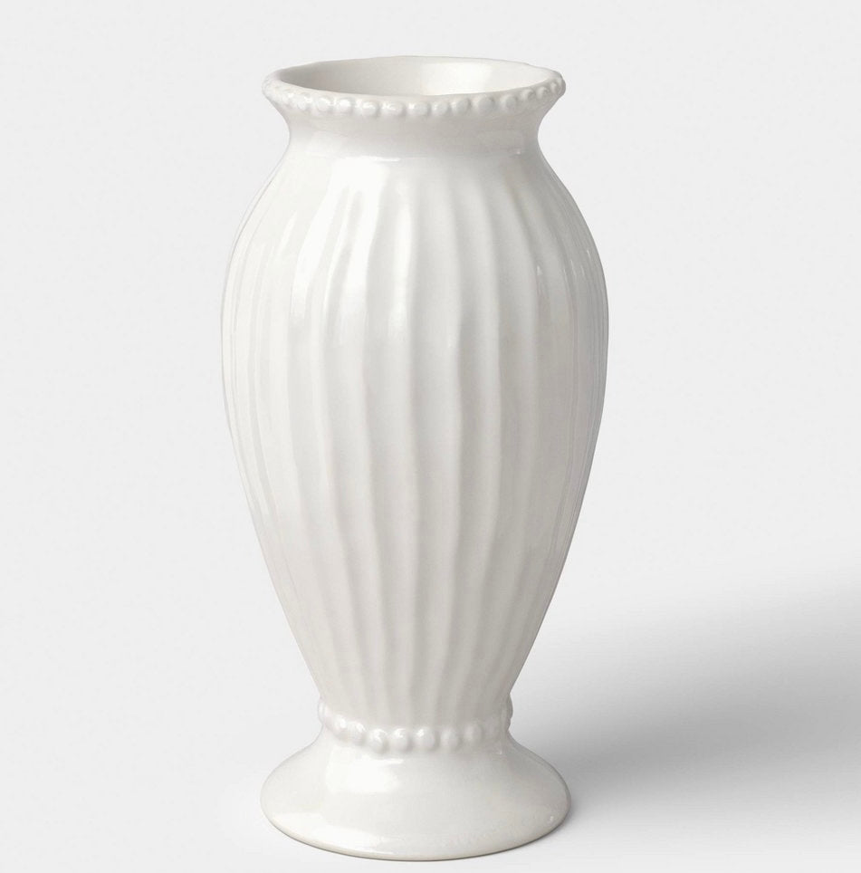 Tall beaded ceramic vase ivory - AS IS - SOME MINOR COSMETIC FLAWS