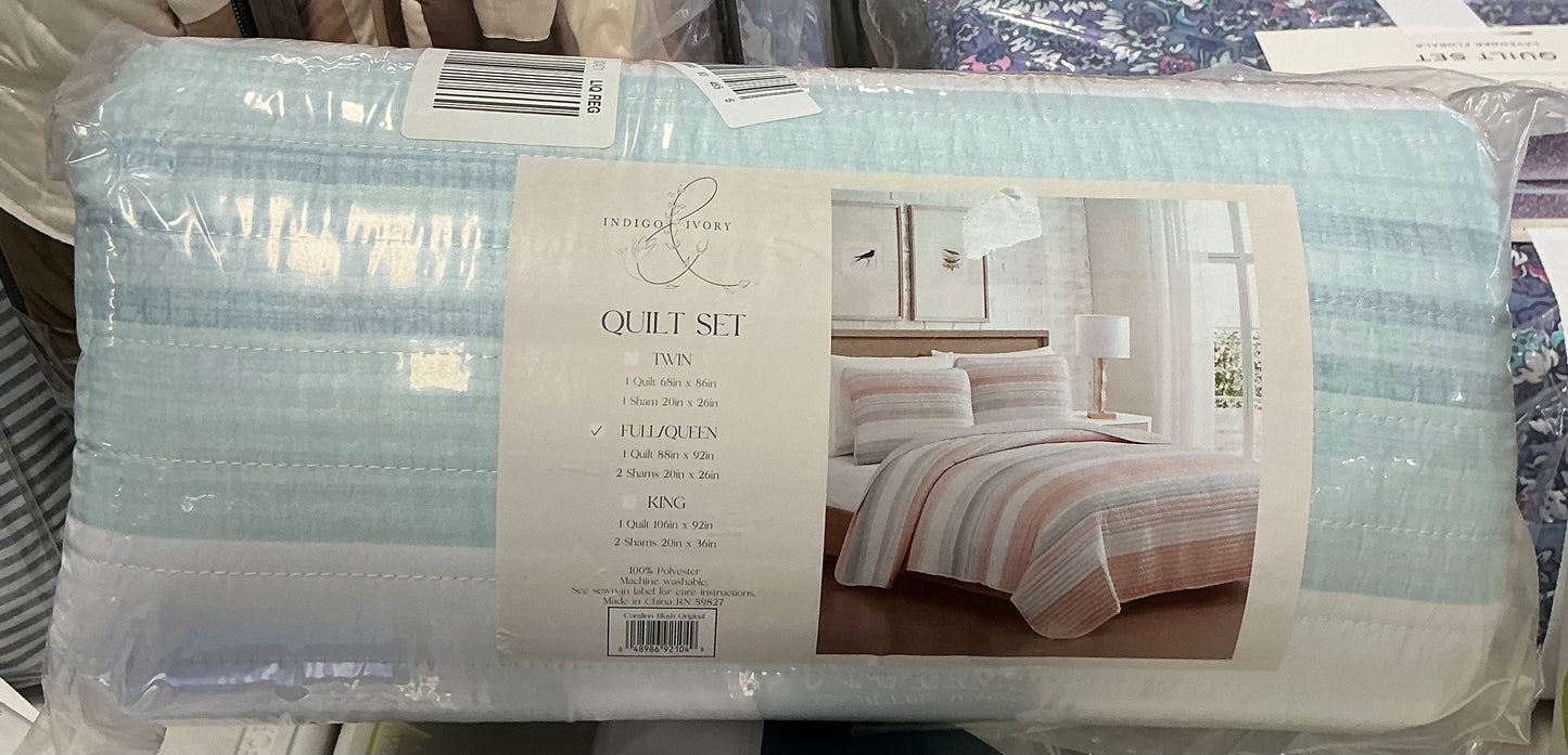Beatrice Home Fashions Coralinn Stripe Quilt Set in the Blush colorway FULL/QUEEN
