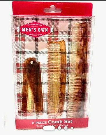 "Men's Own" 3 Piece Comb Set Travel, Pocket and Styling.