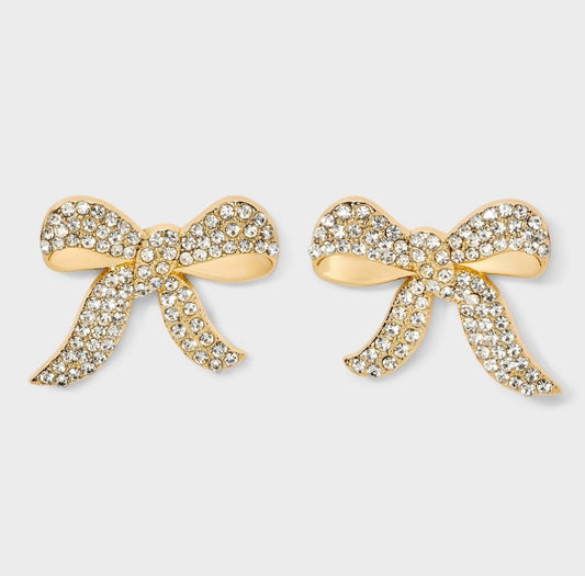 Sugarfix by Baublebar gold bow statement stud earrings with rhinestone detail
