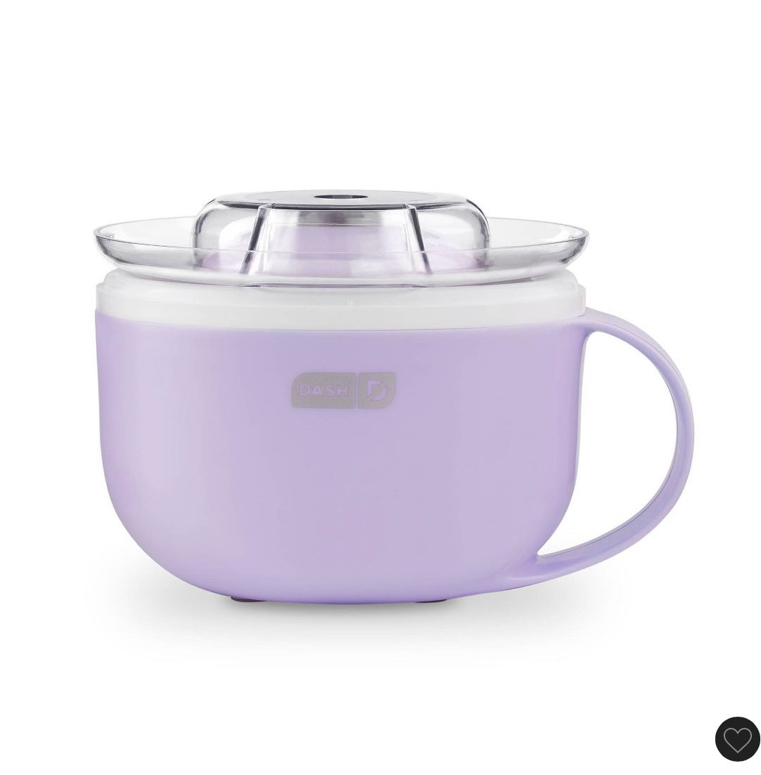 My mug electric ice cream maker multi-purpose soft serve ice cream machine: Dash, 20-min cycle, purple - open box - some minor cosmetic flaws on silver cup