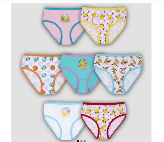 Pokémon girls' 7-pack combed cotton briefs in size 4