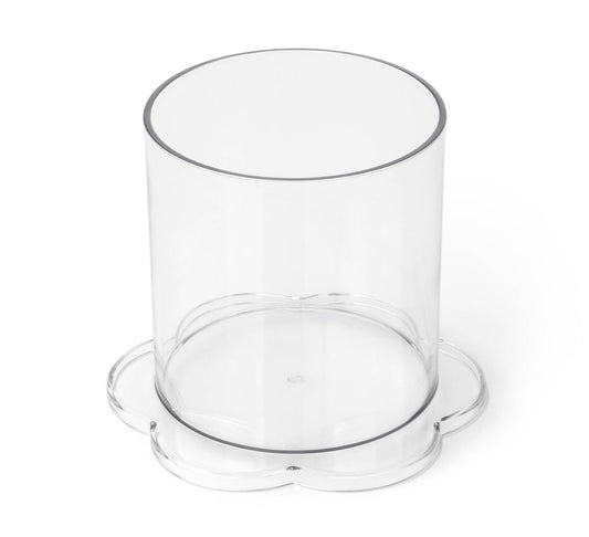 Clear plastic Bullseye's Playground hair accessories organizer with a flower-shaped base.